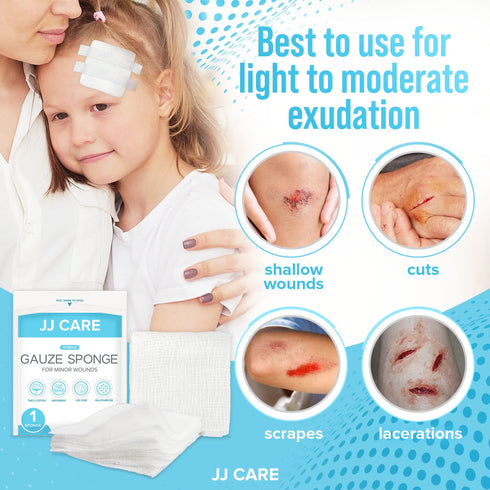 JJ CARE Sterile Gauze Pads 2" x 2" (Pack of 100), 12-Ply Cotton Gauze Pads, Individually-Wrapped Sterile Gauze Sponges, 100% Woven, Non-Stick Medical Gauze Pads for First Aid Kit & Wound Care