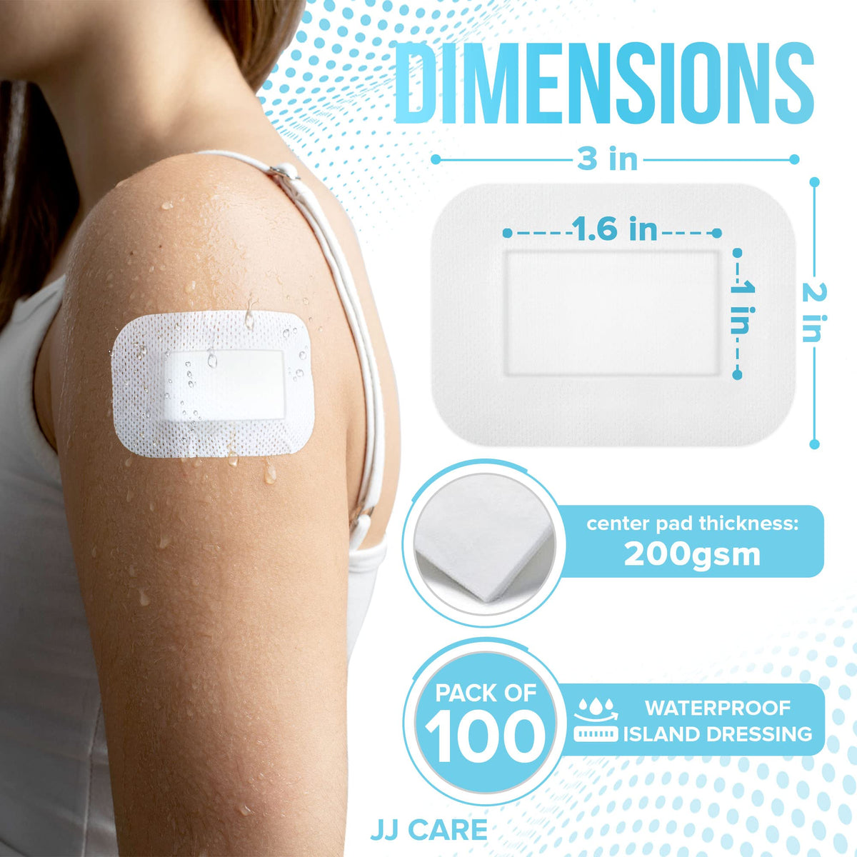JJ CARE Waterproof Adhesive Island Dressing [Pack of 100], 3