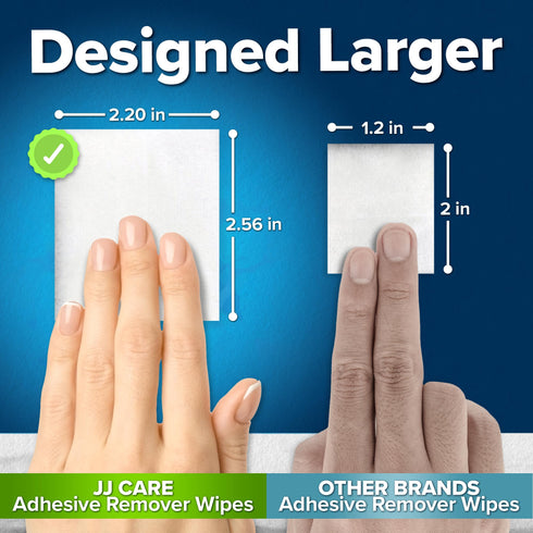 JJ Care Adhesive Remover Wipes (Pack of 100), Adhesive Remover for Skin, No Sting Medical Adhesive Remover, Ostomy Adhesive Remover