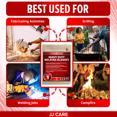 JJ CARE Welding Blanket - 1 Pack 4ft x 6ft Welding Mat - 850GSM Fiberglass Welding Blanket with Brass Grommets, Welders Blanket for Grill, Smoker Welding Blanket Heavy Duty, Welding Tarp & Shield