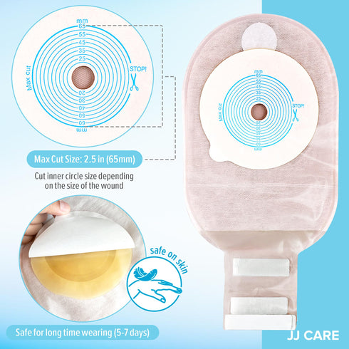 JJ CARE Colostomy Bags 20 PCS, One-Piece Pouching Ostomy Bags, No Mess Ostomy Supplies for Ileostomy, Colostomy, Urostomy Stoma Care with Odor Barrier, Drainable Ostomy Pouch with Cut to Fit Closure