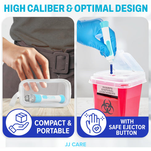 JJ CARE Lancing Device, Lancet Pen with 10 Adjustable Depth Settings, Lancing Device for Diabetes Testing with Push Button Ejector, Diabetic Lancet Device Reduce Pain for Blood Glucose Testing