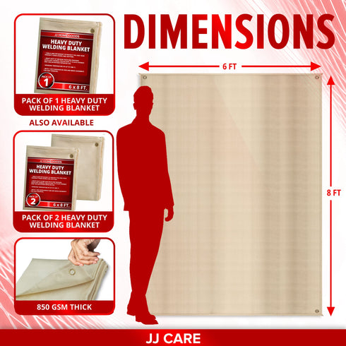 JJ CARE Welding Blanket - 2 Packs 6ft x 8ft Welding Mat - 850GSM Fiberglass Welding Blanket with Brass Grommets, Welders Blanket for Grill, Smoker Welding Blanket Heavy Duty, Welding Tarp & Shield