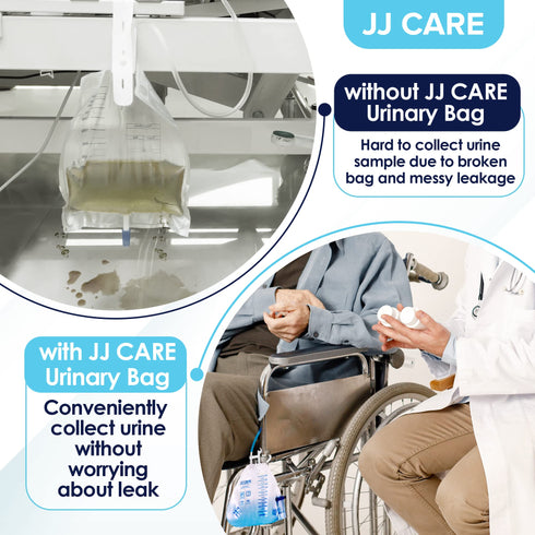 JJ CARE Catheter Bags - Pack of 6 Urinary Drainage Bag, 2000 ml Urine Bags with 42" Drainage Tube, Disposable Anti-Reflux Chamber, Leak Proof Vinyl Urine Bags with Double Hook Hanger for Men & Women