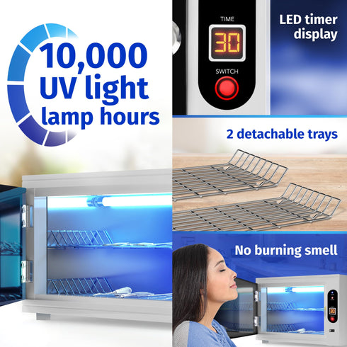 JJ CARE UV Sterilizer 8 Liter Capacity, UV Light 99% Sterilization Killing Efficiency, LED Timer UV Sterilizer Cabinet for Salon, Spa, Office and At Home Use, Professional Tabletop UV Sterilizer,