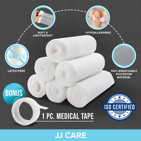 JJ CARE Gauze Rolls Pack of 24, Individually Wrapped Gauze Bandage Roll, with Bonus Medical Tape, 4 inches x 4.1 Yards Rolled Gauze, Latex Free & Stretchable Gauze Rolls