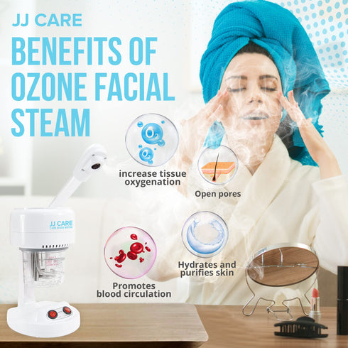 JJ CARE Ozone Facial Steamer Tabletop - Facial Steamer with Rotating Spray Head at 360 Degrees and Auto Shut Off Feature - Portable Facial Steamer for Facial Deep Cleaning & Vaporizer