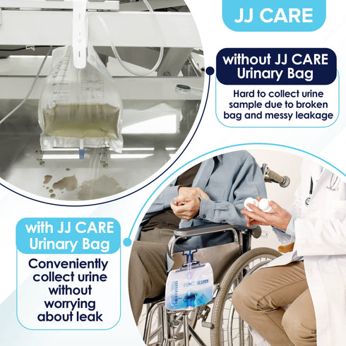 JJ CARE 2000 ml Urinary Drainage Bag w/ 48" Drainage Tube (Pack of 6), Disposable Anti-Reflux Chamber Urine Bags with Double Hook Hanger, Leak Resistant Vinyl Catheter Bags for Men and Women