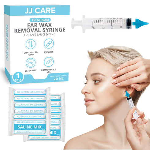 JJ CARE Ear Wax Removal Syringe (Set of 1) 20ml Capacity, Ear Wax Removal Kit, Ear Cleaner Kit, Tri-Stream Ear Syringe Irrigation Kit, Earwax Removal Syringe with 4 Rubber Tips