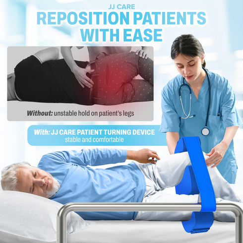 JJ CARE Patient Turning Device - 1 Pc U Shape Turning Pillow, Waterproof PU Leather Case, Anti-Decubitus Turnover Pillow with Handles and Strap, Bedridden Patient Supplies