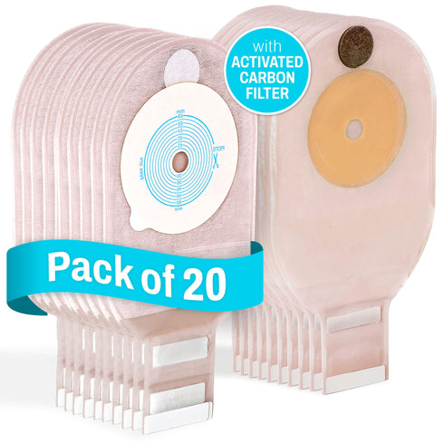 JJ CARE Colostomy Bags 20 PCS, One-Piece Pouching Ostomy Bags, No Mess Ostomy Supplies for Ileostomy, Colostomy, Urostomy Stoma Care with Odor Barrier, Drainable Ostomy Pouch with Cut to Fit Closure