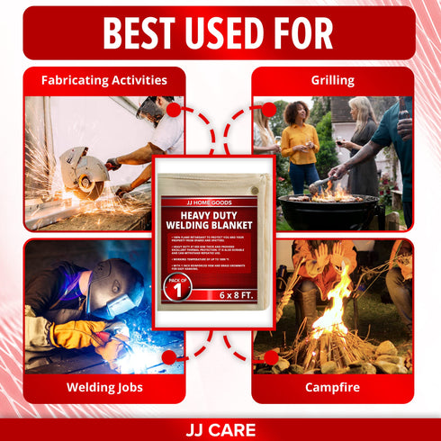 JJ CARE Welding Blanket - 1 Pack 6ft x 8ft Welding Mat - 850GSM Fiberglass Welding Blanket with Brass Grommets, Welders Blanket for Grill, Smoker Welding Blanket Heavy Duty, Welding Tarp & Shield
