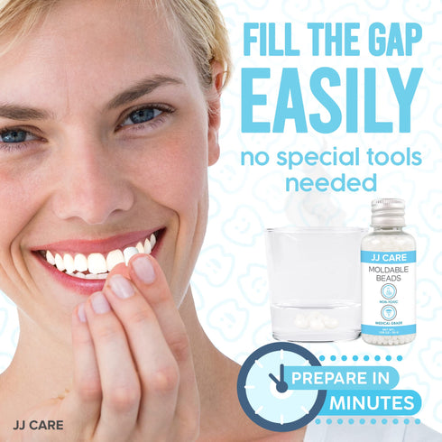 JJ CARE Temporary Tooth Replacement Kit with Dental Tools, Moldable Thermoplastic Beads Tooth Filler for Gaps, Missing or Broken Tooth, DIY Chipped Tooth Repair Kit (for up to 20 Teeth Repair)
