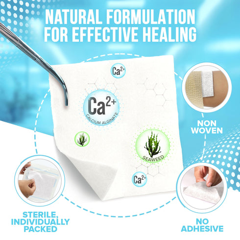 JJ CARE Calcium Alginate Wound Dressing 4x4 (Pack of 10), Sterile Calcium Alginate Dressing, Individually Packed Latex Free Calcium Alginate Gauze Pads, Highly Absorbent Medical Wound Dressing