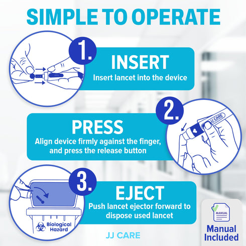JJ CARE Lancing Device, Lancet Pen with 10 Adjustable Depth Settings, Lancing Device for Diabetes Testing with Push Button Ejector, Diabetic Lancet Device Reduce Pain for Blood Glucose Testing