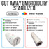 JJ CARE Cut Away Fabric Stabilizer for Embroidery 15"x30 Yards, Cut Away Embroidery Stabilizer, Cut Away Medium Stabilizer, Cutaway Stabilizer Roll, Embroidery Cut Away Backing (White)