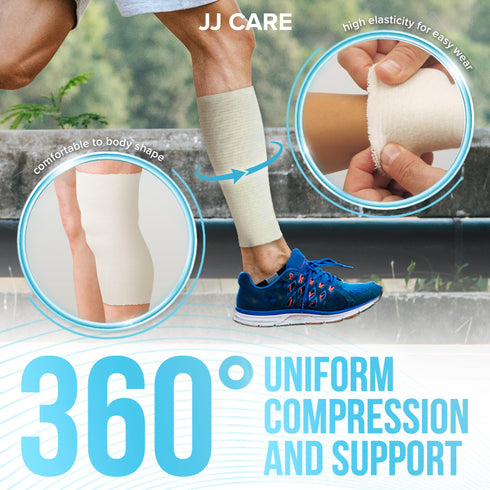 JJ CARE Tubular Bandage, 4” x 28 Yards Stockinette Tubing for Legs and Knees, Size F Reusable Elastic Bandage Sleeve, Tubular Compression Bandage Roll for Knees and Thigh, Rubber Latex w/Cotton