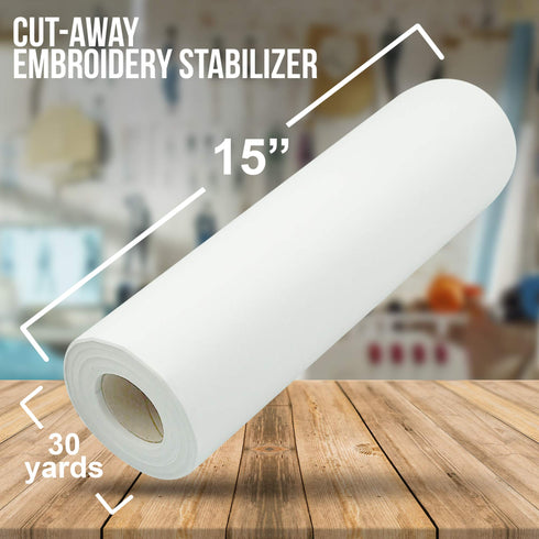 JJ CARE Cut Away Fabric Stabilizer for Embroidery 15"x30 Yards, Cut Away Embroidery Stabilizer, Cut Away Medium Stabilizer, Cutaway Stabilizer Roll, Embroidery Cut Away Backing (White)
