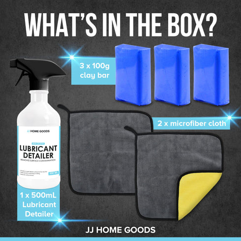 JJ CARE Clay Bar Kit - includes 3 Car Clay Bars for Auto Detailing (3x100g) + 16.9 fl. oz Clay Bar Lubricant + 2 Microfiber Cloths for Scratch-Free Finishing, Essential Clay Bar Kit for Car Detailing