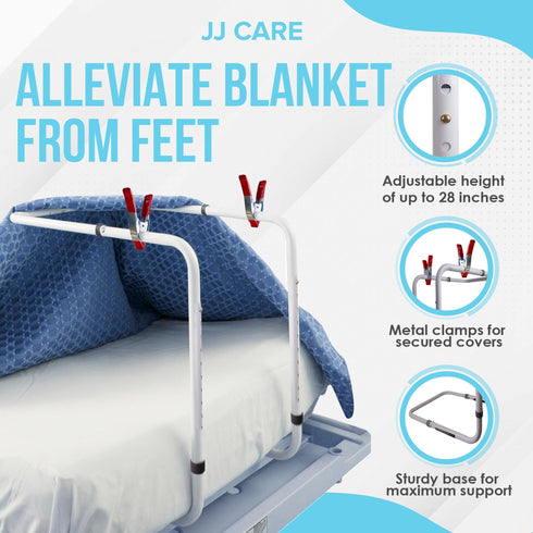 JJ CARE Blanket Lifter with Clamps, Steel and Aluminum Blanket Lifter for Feet Support, Adjustable from 20” to 28”, Blanket Bars for Neuropathy, Foot Cramping, Surgery Recovery, and Arthritis