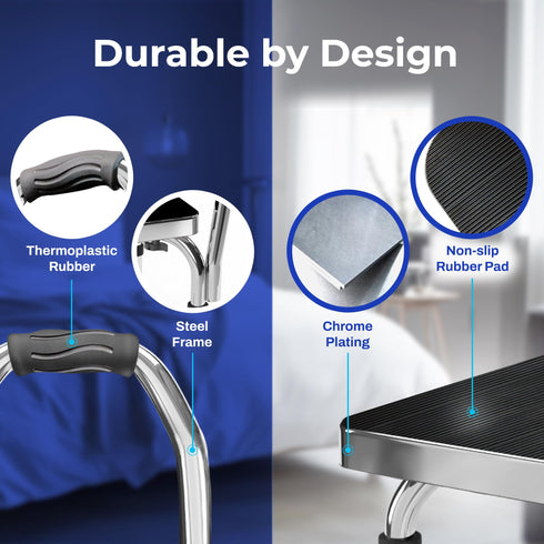 JJ CARE Step Stool with Handle (300 lbs. Capacity), Adjustable Step Stools for Adults with Handrail, Non-Slip Heavy Duty Step Stool for Elderly, Steel Frame Platform and Height Adjustable Step Stool