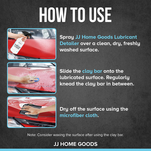 JJ CARE Clay Bar Kit - includes 3 Car Clay Bars for Auto Detailing (3x100g) + 16.9 fl. oz Clay Bar Lubricant + 2 Microfiber Cloths for Scratch-Free Finishing, Essential Clay Bar Kit for Car Detailing