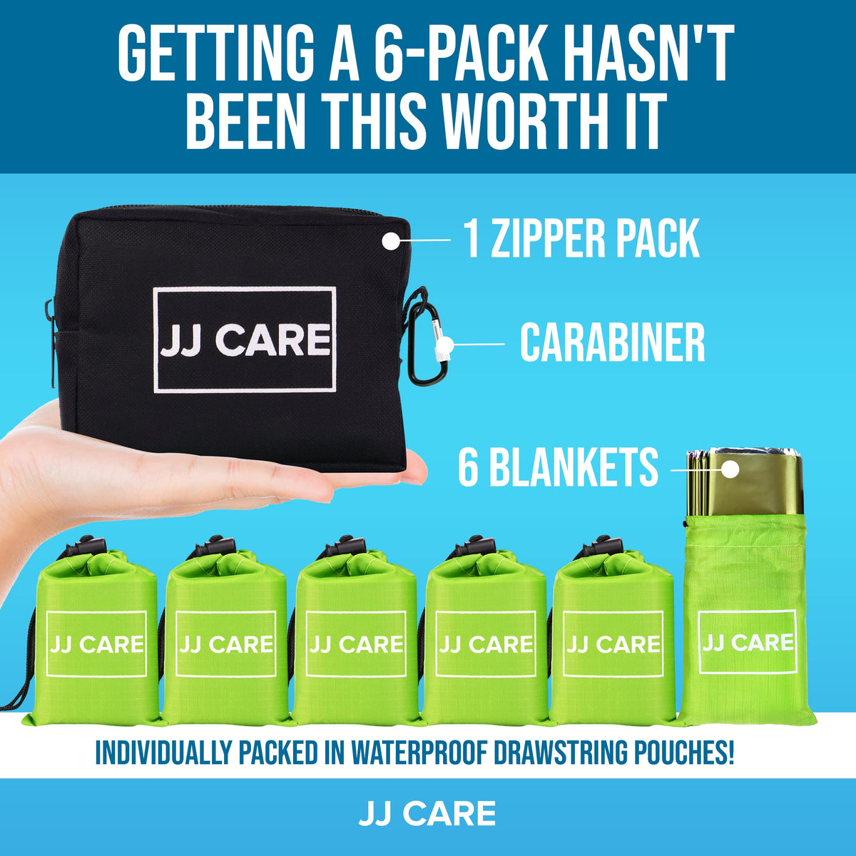 JJ CARE Premium Mylar Blankets (Pack of 6) - Heavy Duty Emergency Blankets for Survival, Insulating Thermal Blanket for Extreme Cold, Space Blanket, JJ CARE Premium Mylar Blankets (Pack of 6) - Heavy Duty Emergency Blankets for Survival, Insulating Thermal Blanket for Extreme Cold, Space Blanket,