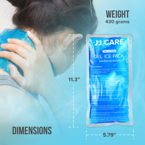JJ CARE Gel Ice Packs Reusable - Pack of 2 Soft Ice Pack for Injuries with Wrap - Hot & Cold Pack Compress for Pain Relief, Rehabilitation, Flexible Therapy, for Knee, Back, Neck, Wrist, & Ankle