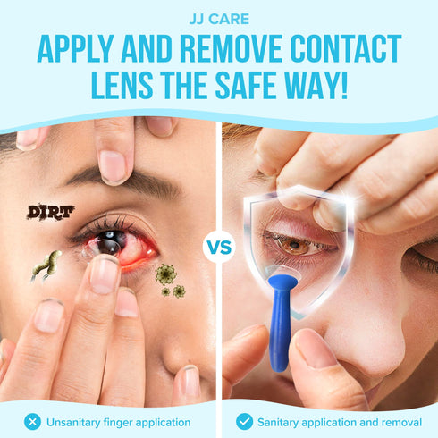 JJ CARE Contact Lens Applicator - Bundle Pack, Contact Lens Remover for Hard Lenses, Eye Contact Plunger for Hard Contacts, Contact Removal Tool for Permeable Gas Lenses w/Mirror & Contact Lens Case