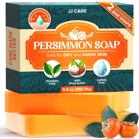JJ CARE Persimmon Soap (Pack of 2) 2.8 oz., Persimmon Soap for Body Odor, Nonenal Soap Odor Eliminating Persimmon Soap Bar, Persimmon Deodorizing Soap for Women with Green Tea Extract