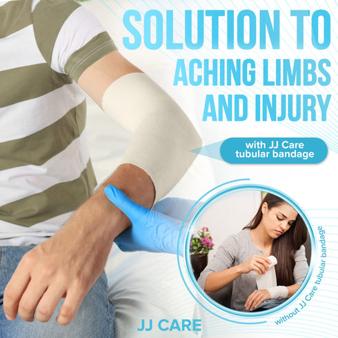 JJ CARE Tubular Bandage, 3.5” x 12 Yards Stockinette Tubing for Ankles, Knees and Calf, Size E Reusable Elastic Bandage Sleeve, Tubular Compression Bandage Roll for Arms, Rubber Latex w/Cotton
