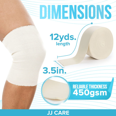 JJ CARE Tubular Bandage, 3.5” x 12 Yards Stockinette Tubing for Ankles, Knees and Calf, Size E Reusable Elastic Bandage Sleeve, Tubular Compression Bandage Roll for Arms, Rubber Latex w/Cotton