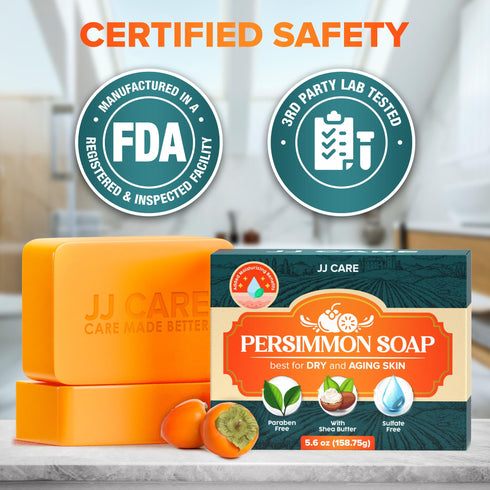 JJ CARE Persimmon Soap (Pack of 2) 2.8 oz., Persimmon Soap for Body Odor, Nonenal Soap Odor Eliminating Persimmon Soap Bar, Persimmon Deodorizing Soap for Women with Green Tea Extract