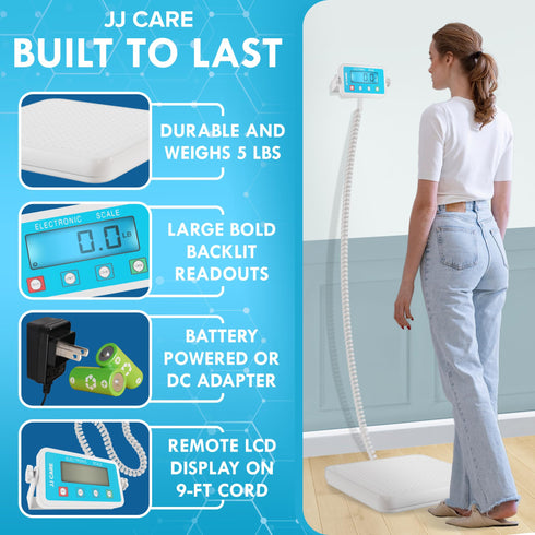 JJ CARE Medical Scale - Heavy Duty 660 lbs/299 Kgs Capacity Wrestling Scale for Gyms with Easy to Read LCD Display | Professional Medical Grade Scale for Body Weight, Home, Hospital, & Physicians