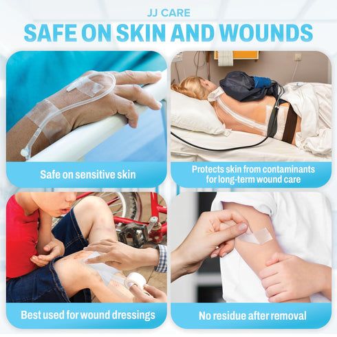 JJ CARE Transparent Medical Tape (Pack of 12), 1 x 10 yards Clear Surgical Tape for Wounds, No Residue Medical Tape, Clear First Aid Tape Roll and Easy-Tear Medical Tape for Wound Care