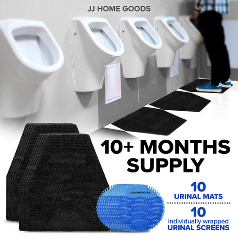 10 Pack Urinal Mats for Men + 10 Blue Urinal Screen Deodorizer, Non-Slip Urinal Floor Mats for Commercial Use, Highly Absorbent, Scented and Disposable Urinal Mats
