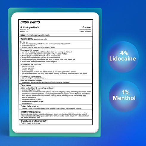 JJ CARE Lidocaine Patches (12 PCS), 4% Lidocaine Pain Patches Maximum Strength, 4” x 5.5” Pain Relief Patches for Fast Numbing of Aches, Pains, Neck, Shoulder, Muscle Soreness, Back Pain Patch