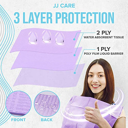 JJ CARE Dental Bibs 13" x 18" (Pack of 125, 250, and 500) - PURPLE