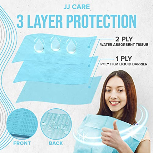 JJ CARE Dental Bibs 13" x 18" (Pack of 125, 250, and 500) - BLUE
