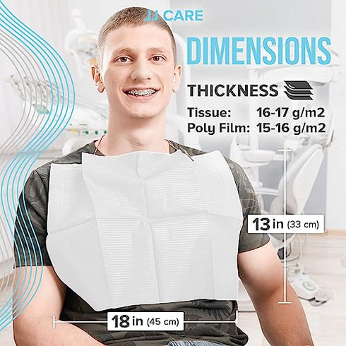 JJ CARE Dental Bibs 13" x 18" (Pack of 125, 250, and 500) - WHITE