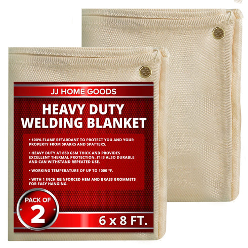 JJ CARE Welding Blanket - 2 Packs 6ft x 8ft Welding Mat - 850GSM Fiberglass Welding Blanket with Brass Grommets, Welders Blanket for Grill, Smoker Welding Blanket Heavy Duty, Welding Tarp & Shield