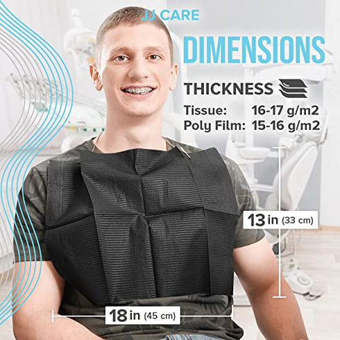 JJ CARE Dental Bibs 13" x 18" (Pack of 125, 250, and 500) - BLACK