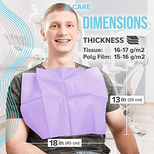 JJ CARE Dental Bibs 13" x 18" (Pack of 125, 250, and 500) - PURPLE