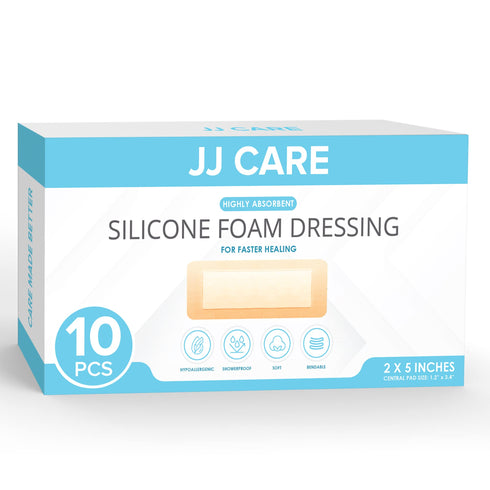 Silicone Foam Dressing, 2x5 Silicone Bandages for Wounds, Absorbent Foam Dressing with Adhesive Border, Medical Bandage with Showerproof Adhesive