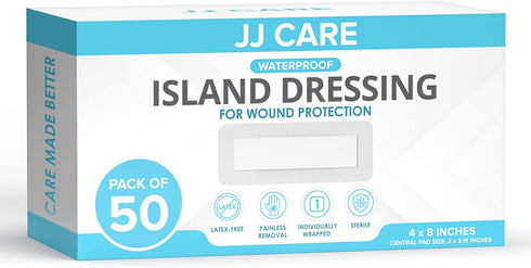 Waterproof Adhesive Island Dressing 4" x 8", Sterile Wound Dressing, Breathable Bordered Gauze Pads, Latex Free, Individually Wrapped Composite Dressing