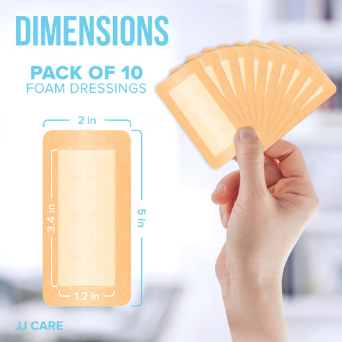 Silicone Foam Dressing, 2x5 Silicone Bandages for Wounds, Absorbent Foam Dressing with Adhesive Border, Medical Bandage with Showerproof Adhesive