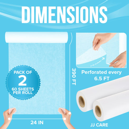 JJ CARE Disposable Massage Table Sheets - 30GSM Thick (24in x 390ft)