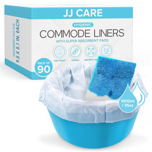JJ CARE Commode Liners for Bedside Toilet Chair Bucket with Absorbent Pads (Pack of 30, 90)