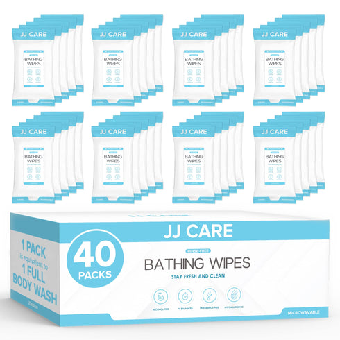 JJ CARE Shower Wipes For Adults No Rinse (Pack of 10, 40)