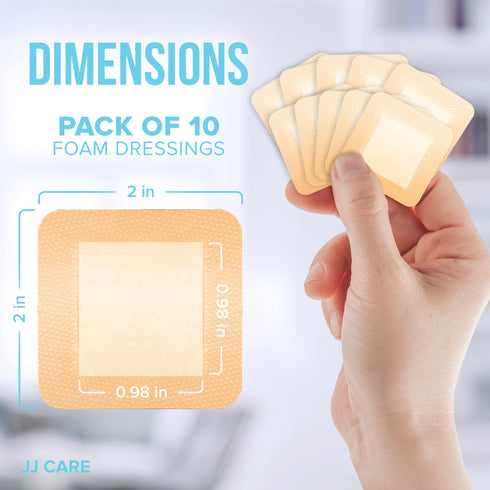 Silicone Foam Dressing, 2x2 Silicone Bandages for Wounds, Absorbent Foam Dressing with Adhesive Border, Medical Bandage with Showerproof Adhesive